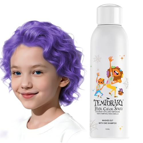 Purple Temporary Hair Color Spray for Women Men - Instant & Washable Silver Hair Dye for Teens - Quick Styling for Halloween Cosplay Costume Party Christmas - 150ml