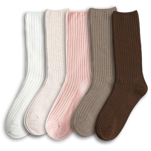 Image of Women Crew Dress Socks Cotton Solid Color Slouch Sock for Dressy Shoes 5 Pack