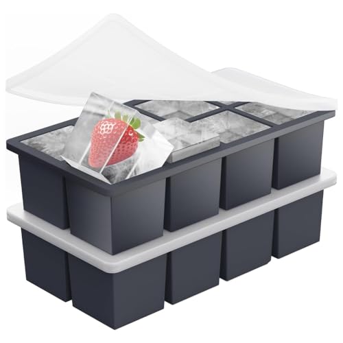 Image of Ice Cube Molds with Lid,Big Silicone Ice Cube Tray for Whiskey,2Inch Square Ice Cube Tray,Easy-Release Ice Mold,Giant Ice Cubes for Bourbon Cocktail (1,Black)