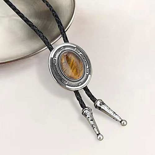 Image of Btilasif Bolo Tie- Tiger Eye Stone Bolo Tie Leather Necktie Western Jewelry Accessories for Women Men