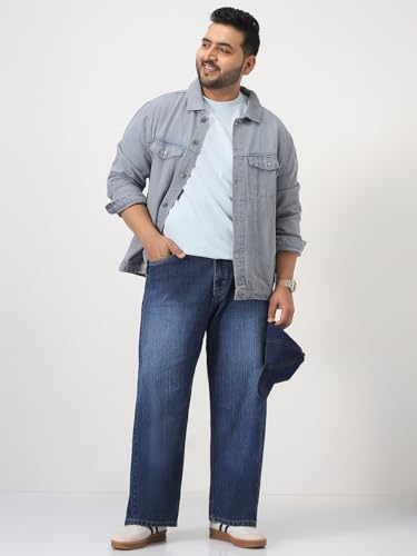 Image of Urbano Plus Men's Loose Baggy Fit Washed Denim Jeans Non-Stretchable