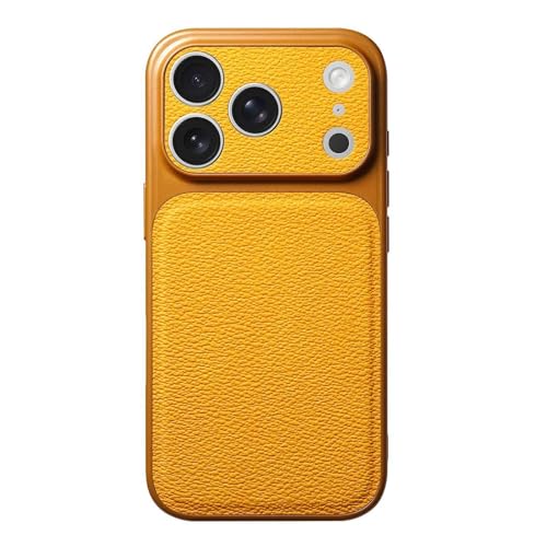 Étui en cuir iPhone 17 Air jaune coque protection appareil photo mince business litchi
