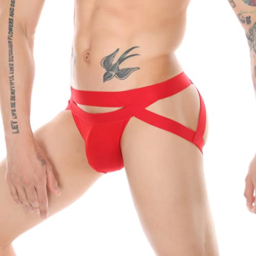 Mens Jockstrap Underwear Low Waist Mesh Breathable Athletic Supporter Jock Straps Spandex Hollow Hot Male Underpants 2# Red Medium #TOP3