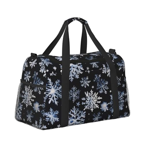 Snowman Stars and Snowflakes Print Foldable Carry On Tote Large Capacity Hand Carry Bag for Airplane Weekend Getaways3