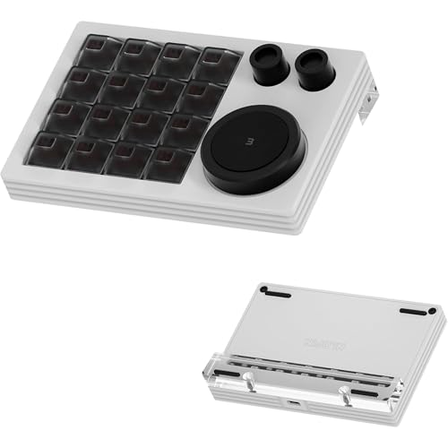 Macro Keypad Programmable Designer,Programmable Keypad with Triple Knob 16 Keys and Screen,One Handed Gaming Keyboard for iOS,Windows (White)