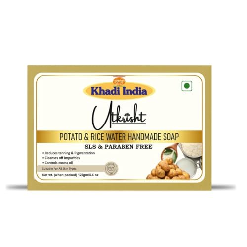 Image of Khadi Potato & Rice Water Handmade Bathing Soap Bar 125g | Natural & Herbal | Glowing & Brightening | Deep Cleansing | For Dark Sports & Oil Control | All Skin Types | Men & Women