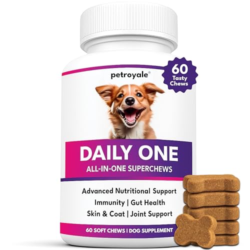 Image of Petroyale Daily One, All-in-One Supplement for Dogs - 25 in 1, Dog Multivitamin, Probiotics, Omega 369, Hip & Joint, Skin & Coat, Gut Health - Soft Chew Dog Everyday Supplement for Dogs (60 Chews)