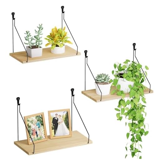 QsQueen Floating Shelves Set of 3 Rustic Solid Wood Floating Shelf Wall Storage Shelves for Living Room, Bedroom, Bathroom, Kitchen