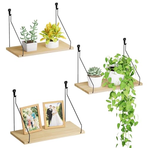 QsQueen Elevate Your Space with Rustic Wood Floating Shelves Set of 3- Perfect for...