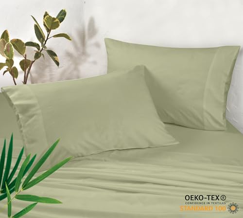 Image of Royale Linens Cooling Pillow Cases King Size Set of 2-100% Rayon Derived from Bamboo Cooling Pillowcase for Hot Sleepers - Soft & Silky Pillow Covers with Envelope Closure (Sage Green 20x40 Inches)