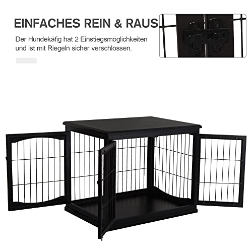 PawHut Hundekäfig Möbel mit 2 Eingängen Moderne MDF Hundebox für Zuhause Indoor Hundehütte für mittelgroße und kleine Hunde bis zu 20 kg Hundehaus 58,5x81x66 cm Schwarz
