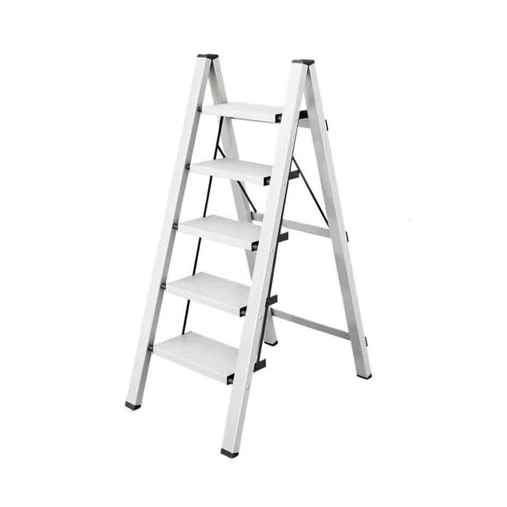 step ladder Telescopic thickened portable folding ladder 3/5 steps stairs aluminum alloy multifunctional small stool household garage step ladder(Silver,Medium)