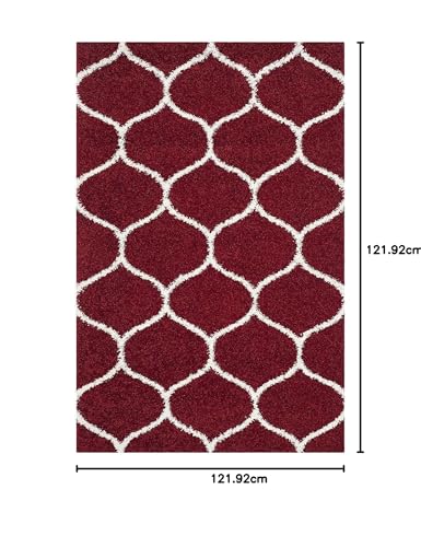 Image of Handwoven Microfibre 3D Rug for Living Room (Red & Ivory Moraccan, 4 X 4 Feet (Square), Microfibre)