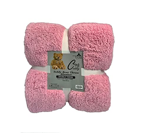 Northern Luxe – Teddy Fleece Throw Fluffy Blanket Double Super Soft Warm Light Weight Perfect for Snuggling and Watching TV (Pink, King (200 X 240 CM))