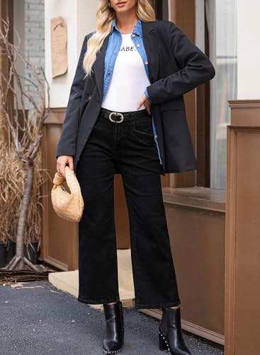 Sidefeel Women's Wide Leg Jeans High Waisted Stretchy Jeans Straight Leg Zimbaplatinum Ankle Denim Pants with Slant Pockets - Image 7