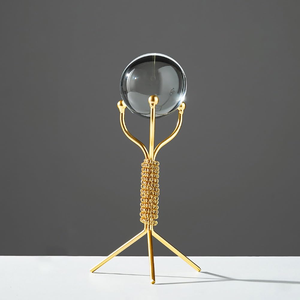 Sfera Di Vetro Trasparente, Sfera Di Cristallo Trasparente Con Supporto Dorato,Sfera Di Vetro Arte Astratta Moderna, Sculture In Metallo Fatte A Mano, Arte Di Ferro Per Ufficio A Casa, Soggiorno ( Col
