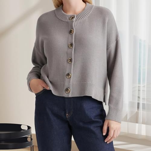 Womens Cropped Cardigan Sweaters Lightweight Crew Neck Long Sleeve Button Up Knit Outwear Outfits Fall Fashion 20254