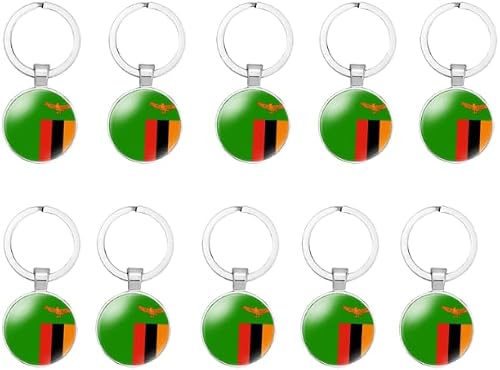 Zambia Africa National Country Flag Keyring Souvenir Pendant Novelty Gift -1 Pack (10)