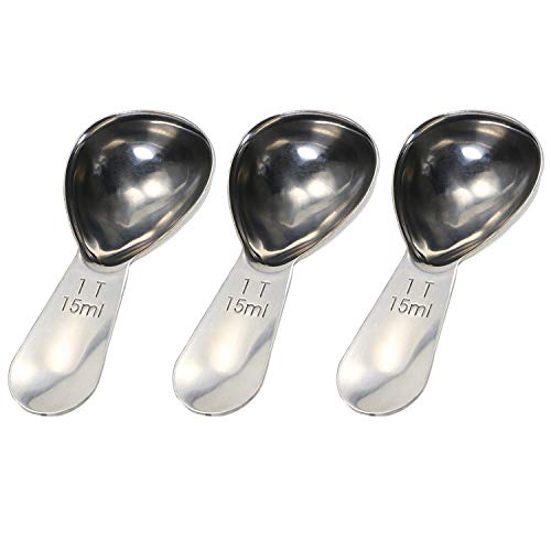 Tupalizy 3PCS Stainless Steel Coffee Scoop for Ground Coffee Beans Short Handle 1 Tablespoon Measuring Spoon for Loose Tea Sugar Canisters Peanut Butter Oil Baking Salad Dressing Kitchen Tools 15ML