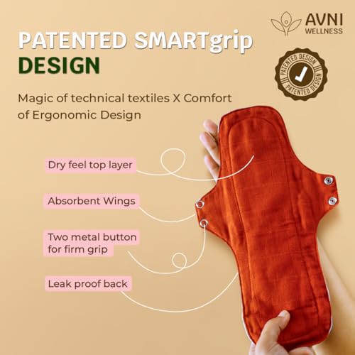 Image of Avni Lush Reusable Cloth Sanitary Pads for Women | 3R + 1L pad | Day & Night Cycle Pack | Superabsorbent Heavy Flow Sanitary Pads | Organic Cotton Sanitary Pad | Antimicrobial Laboratory Tested, Chemical-Free | Patented Design | Lasts 3 years | Full cycle pack of 4 with Cloth Storage Pouch | 240 + 280 mm