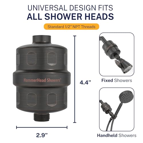 Image of HammerHead Showers Solid Metal Shower Head Filter - KDF 55 Shower Filter, High Pressure Universal Shower Filters to Remove Toxic Chemicals - Removes Chlorine and Heavy Metals - Oil Rubbed Bronze