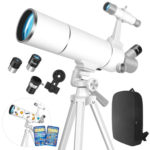 HETEKAN Telescope for Adults 80mm Aperture 500mm Refractor (20X-150X) Portable Travel Telescopes for Beginners with with Tripod & Adapter Stickers Backpack