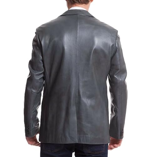 Men's Genuine Lambskin Leather Gray Blazer Two Button Coat Formal Business Casual Wear Suit2