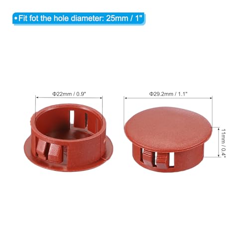 Image of PATIKIL 20Pcs 1 inch Hole Plugs, 1 inch /25mm Plastic Hole Plugs, 20Pcs Flush Type Round Hole Plugs Cover Snap in Locking Hole Tube for Table Kitchen Cabinet Furniture, Red Brown