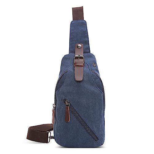 Uomo Borsa sul Petto Leggero a Tracolla per 7.9 Pollici iPad con Foro Auricolari Piccolo Sling per Viaggio Allaperto Alpinismo Lavoro Quotidiano Tela Uomo Borse Messenger Blu