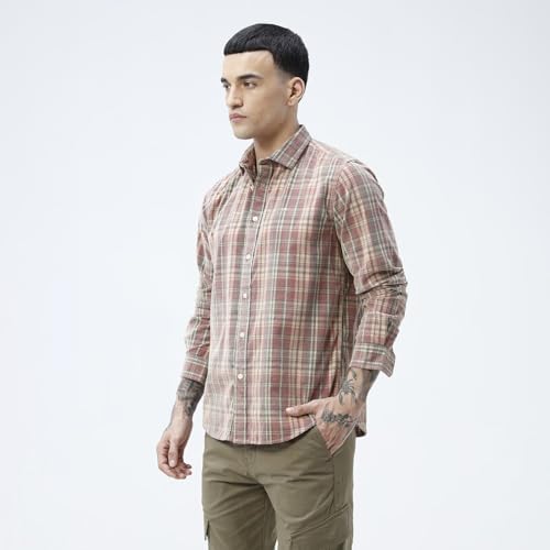 Image of BASICS 100% Cotton Checked Shirt for Men | Slim Fit | Everyday Smart Casual Wear | Full Sleeve
