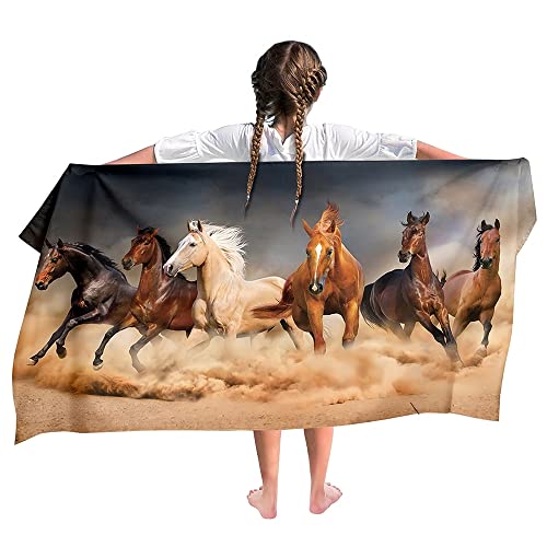 Ulticool Serviette Chevaux Galop Sable - Enfant Fille Garçon - Serviette de bain à séchage...