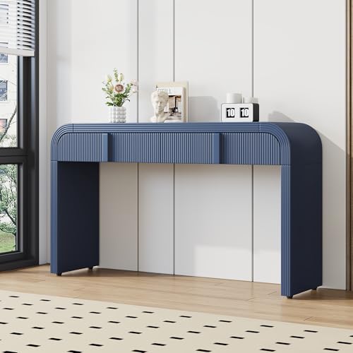 Modern Rounded Console Table with 2 Drawers, Navy Blue