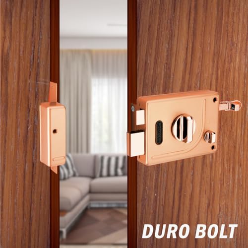 Image of Harrison Main Door Lock Hinge Free / 1 Duro Bolt 5530 Rose Gold Finish 5 Computerised Key with 2 Hinge 0971 SS Finish and Key Ring /Mild Steel Material /Door Lock, Rim Lock, Dead Bolt Lock