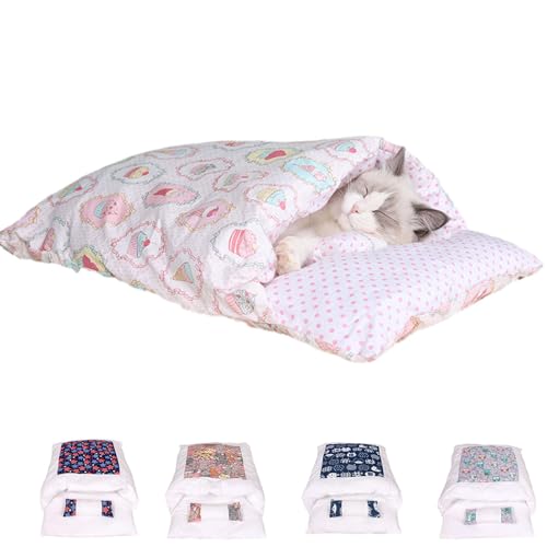 Slaapzak, orthopedische kattenslaapzak, zachte, warme slaapzak voor katten, afneembaar en wasbaar kussen, huisdierbed met veiligheidsgevoel (cupcake, S, 1,8 kg)