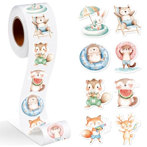 Qeeenar 500 stickers animaux été rouleau récompense enfants