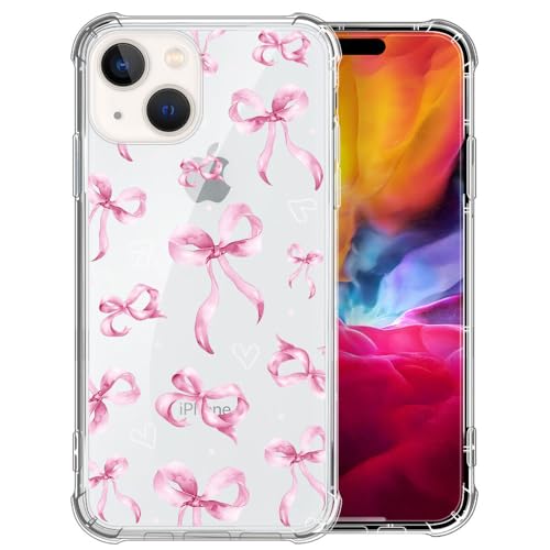 Coque iPhone 15 souple T1t avec motif nœud papillon et ruban rose transparent pour smartphone