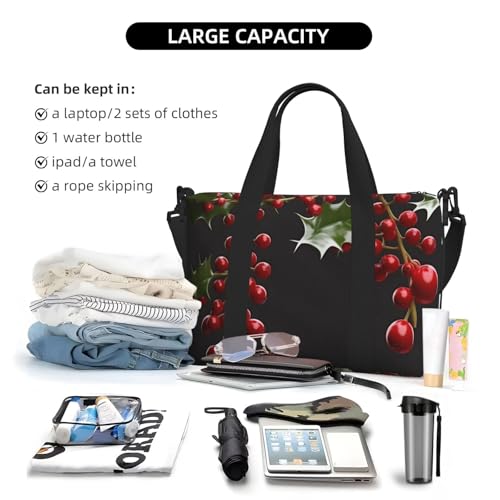 Travel Duffel Bags Personal Item Bag Carry on Luggage Bag Training Handbag Lightweight Waterproof Sports Gym Bag Holly Berry Branches Weekender Bag for Women Men4