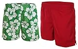 Octopus Herren Badeshorts Doppelpack (2 Stück) Badehose Boardshorts f5630 Farbe: 1101(ro+gruh) Rot/Grün Hibiskus, Gr. XXL