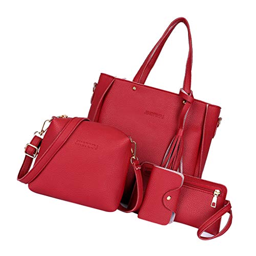 menolana Conjunto de Bolsa de Couro 4 em 1 Feminina de 4 Peças para Trabalho Profissional - Vermelho