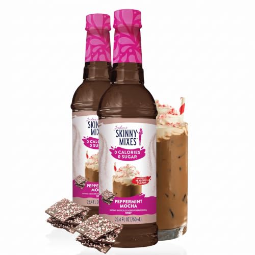 Jordan's Skinny Mixes Sugar Free Coffee syrup,Holiday Peppermint Mocha Flavoring Syrup,0 Calorie Drink Mix for Lattes,Baking,Protein Shake/Cocktail, Dairy,Gluten Free,Kosher, 25.4 Fl Oz (Pack of 2)