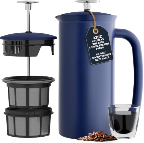 Image of ESPRO Pro P7 French Press Stainless Steel 304 - Patented Double Walled Micro-Filter Insulated French Press Coffee Maker, Grit-Free Brew - Heat Resistant BPA Free - Aegean Blue, 32oz