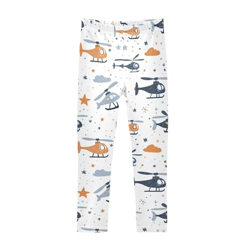 Wusikd Cute Helicopters Girls' Leggings Toddler Doodles Clouds Stars Blue Grey Kids Yoga Pants Dance Active Tights 4T