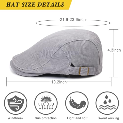 Xinveen Newsboy Hats For Men Flat Cap Cotton Adjustable Breathable Irish Cabbie Ivy Driving Hunting Hat Gray thumb #5