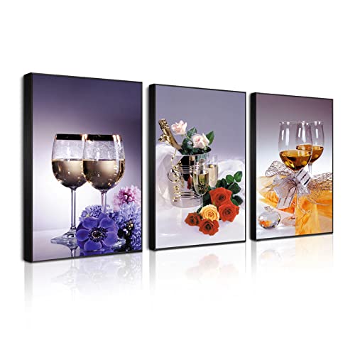 アートパネル 3枚セット キッチン飾り絵 ワイングラス 絵画 ポスター アルミ合金 フレーム 壁掛けアート アートフレーム モダン アートボード インテリア 絵 寝室 ダイニングされた インテリア部屋飾り 壁掛け(D, 50cmX70cm)