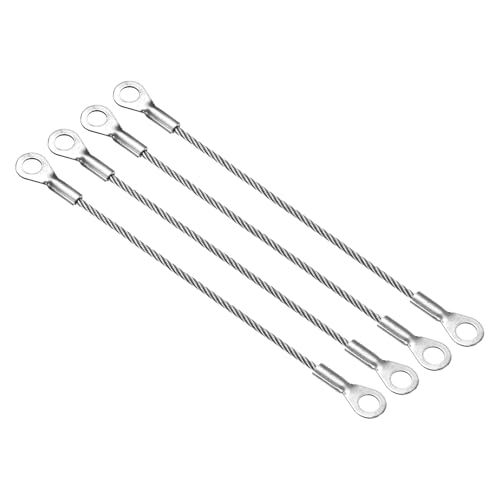 Image of MECCANIXITY 304 Stainless Steel Lanyard Cable 10cmx3mm, Eyelets Ended Short Wire Rope Lanyard Safety Tether, Silver Tone 4Pcs
