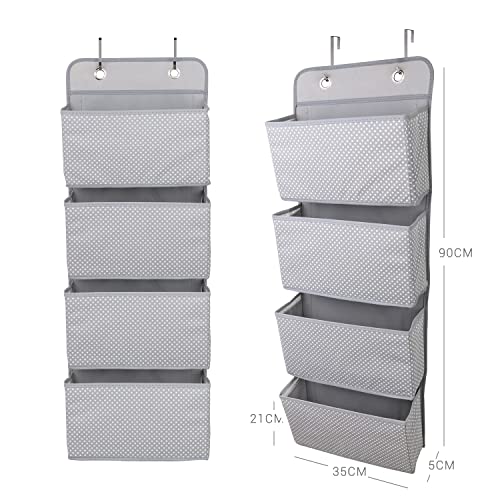 ManGotree Organizador de almacenamiento para colgar sobre la puerta, organizador de almacenamiento para armario, 4 bolsillos para colgar en la puerta con 2 ganchos, plegable (gris oscuro)