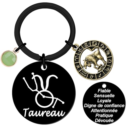 Porte-clés signe du Zodiaque Zodiaque Cadeaux pour Femmes Hommes gravure au laser Zodiaque Cadeaux 12 Constellation Anniversaire (Taureau)