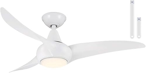 Minka-Aire F845-WH Ventilador de techo de perfil bajo de 44 pulgadas con luz LED en acabado blanco con control remoto y varilla descendente de 3.5
