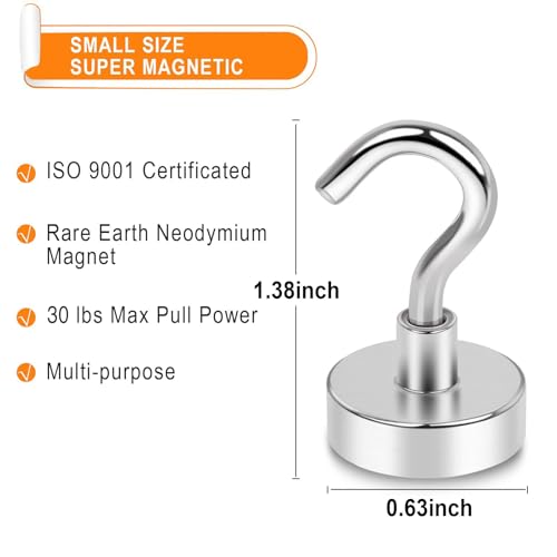 Image of MIKEDE Magnetic Hooks Heavy Duty, 25Lbs Strong Rare Earth Neodymium Magnets With Hooks For Hanging, Magnetic Hanger Strong Cruise Hooks For Kitchen, Home, Workplace, Office&Garage, Pack Of 6, Silver