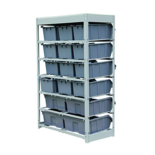 Image of King's Rack Bin Rack Storage System Heavy Duty Steel Rack Organizer Shelving Unit w / 16 Plastic Bins in 6 tiers